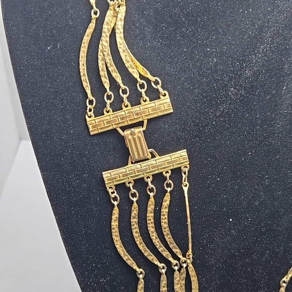 Vintage Gold Tone Five Strand Necklace Graduated Length Mid Century Mod 1960s - Picture 7 of 9